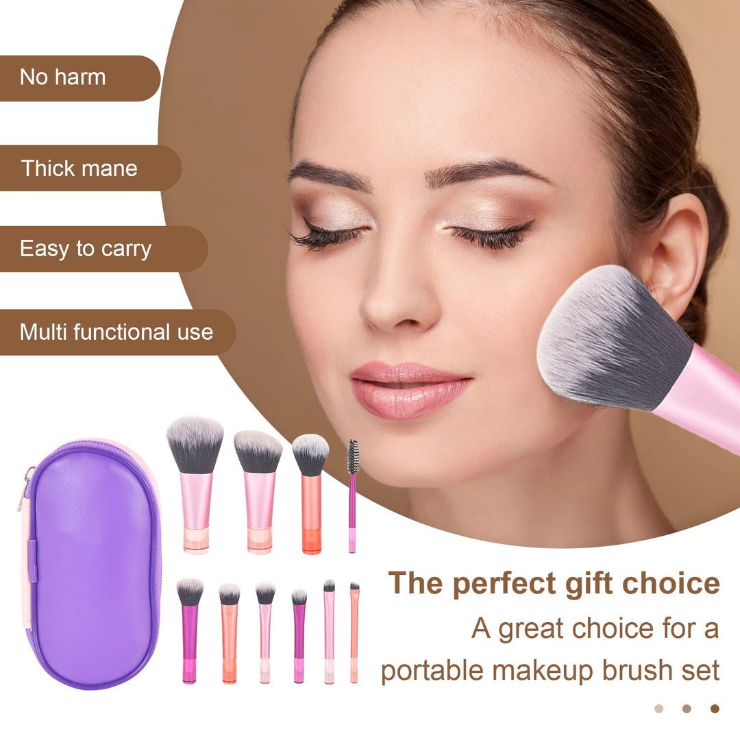 10Pcs/Set Portable Makeup Brush Kit with Storage Bag Foundation Loose Powder Eye Shadow Blush Cosmetic Brush Travel Image 7