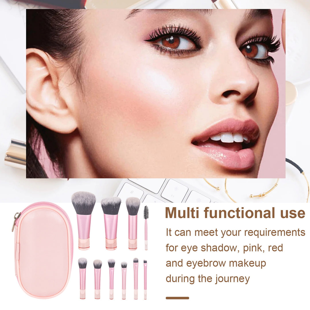 10Pcs/Set Portable Makeup Brush Kit with Storage Bag Foundation Loose Powder Eye Shadow Blush Cosmetic Brush Travel Image 9