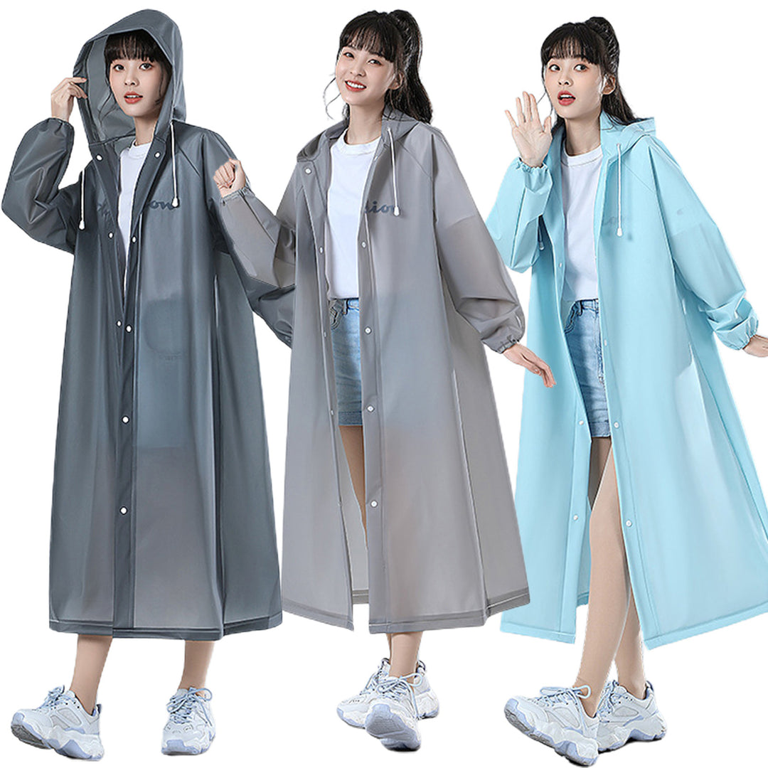 Adult Raincoat Hooded Mid-Length Waterproof Long Sleeve Rain Ponchos Drawstring Tear-Resistant Rain Gear for Daily Image 1