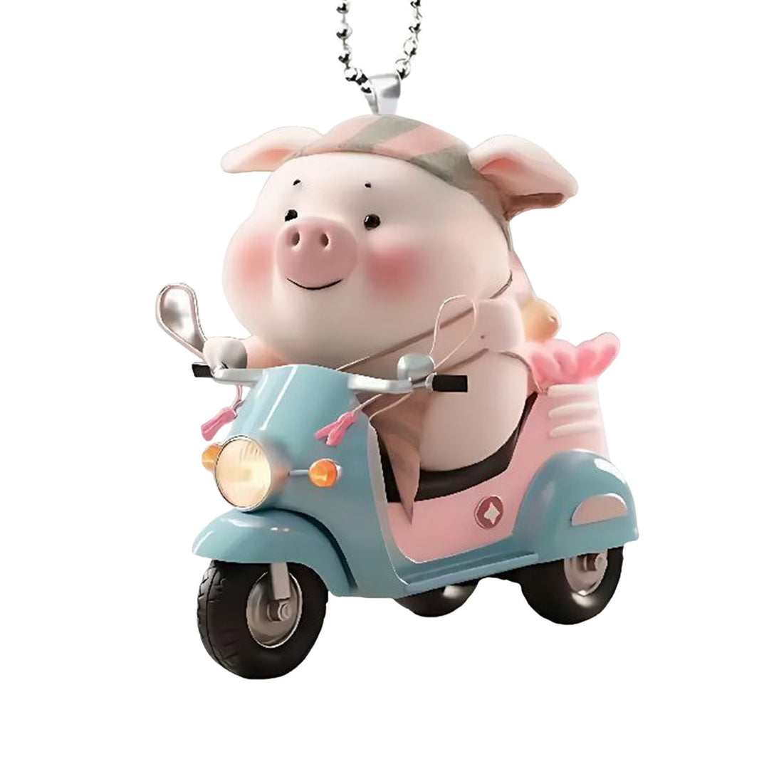 Acrylic Cartoon Pig Hanging Decoration with Bead Chain Car Rearview Mirror Pig Ornament Keychain Backpack Animal Pendant Image 2