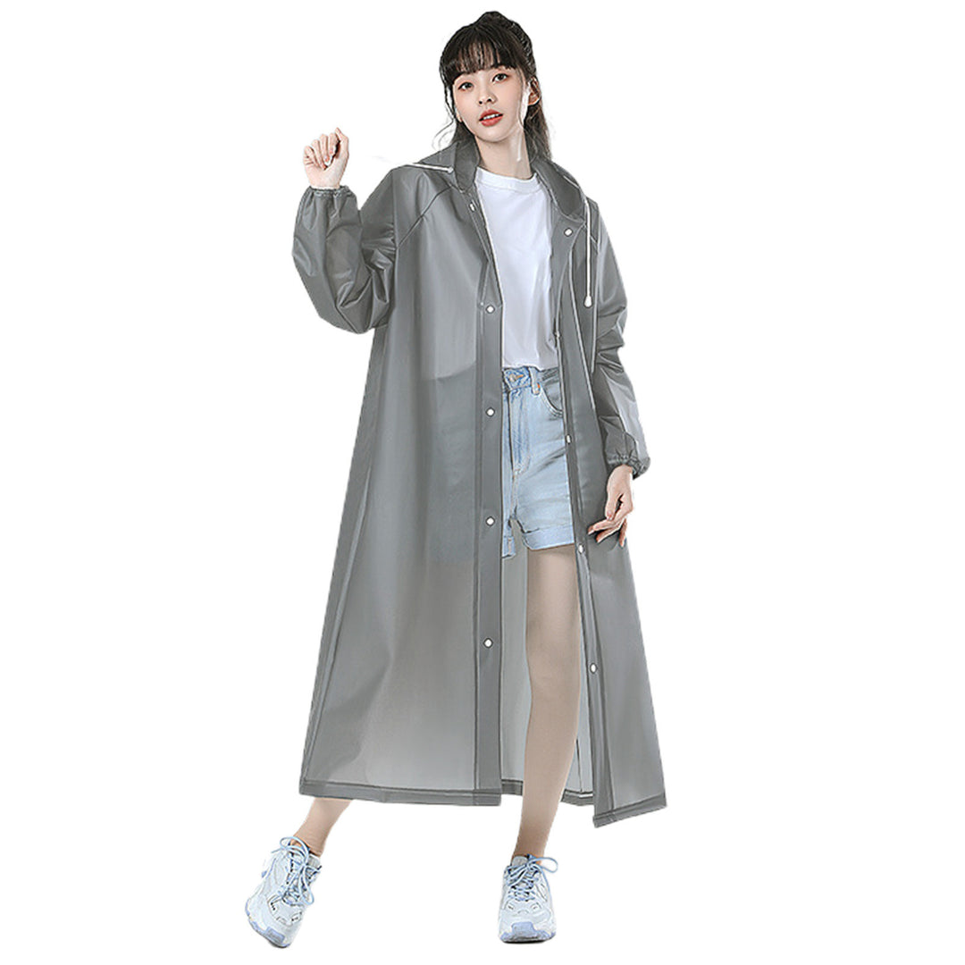 Adult Raincoat Hooded Mid-Length Waterproof Long Sleeve Rain Ponchos Drawstring Tear-Resistant Rain Gear for Daily Image 3