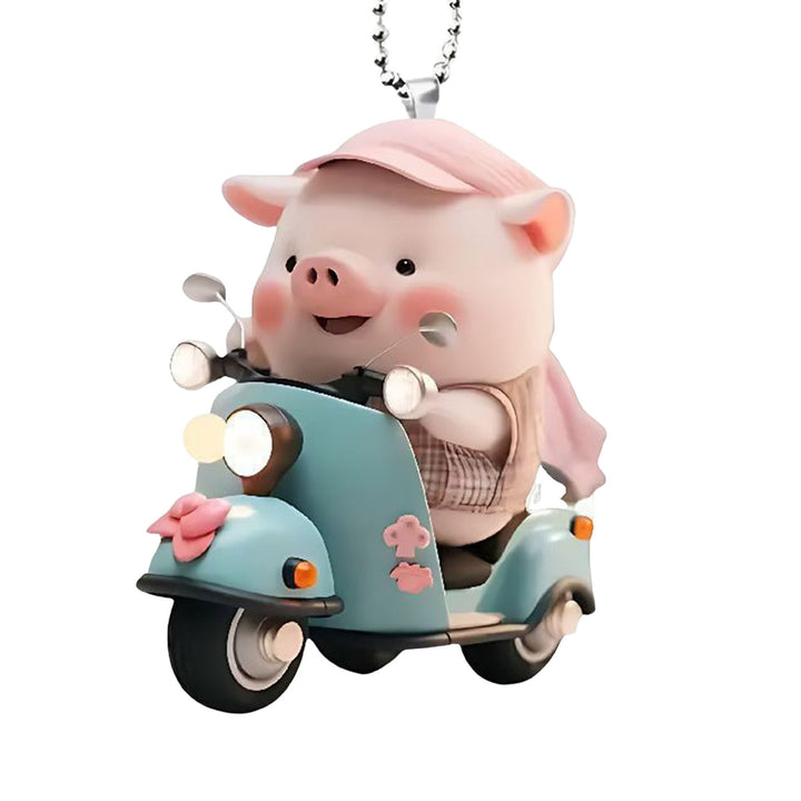 Acrylic Cartoon Pig Hanging Decoration with Bead Chain Car Rearview Mirror Pig Ornament Keychain Backpack Animal Pendant Image 3