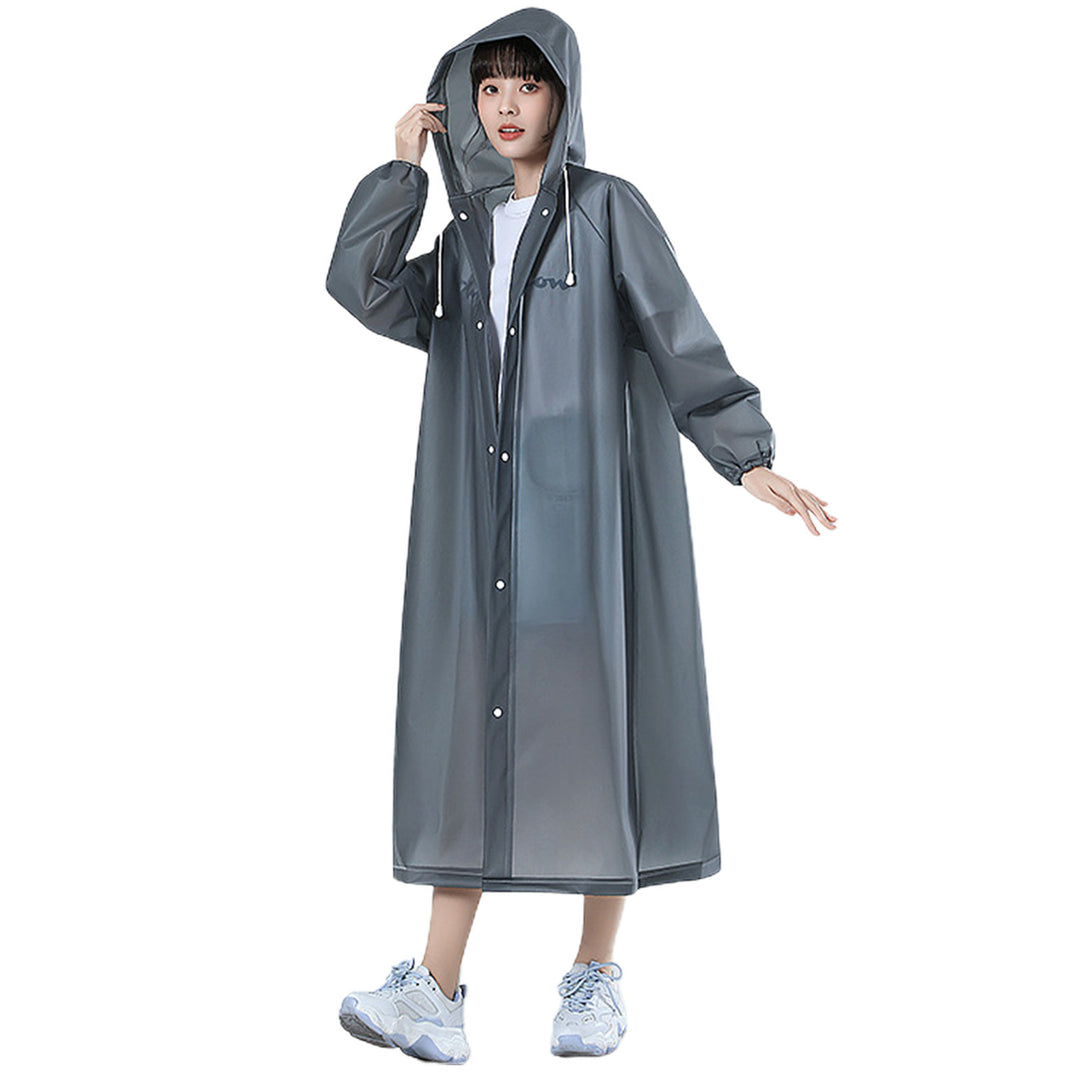 Adult Raincoat Hooded Mid-Length Waterproof Long Sleeve Rain Ponchos Drawstring Tear-Resistant Rain Gear for Daily Image 4