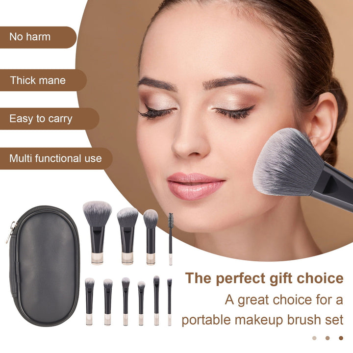 10Pcs/Set Portable Makeup Brush Kit with Storage Bag Foundation Loose Powder Eye Shadow Blush Cosmetic Brush Travel Image 12