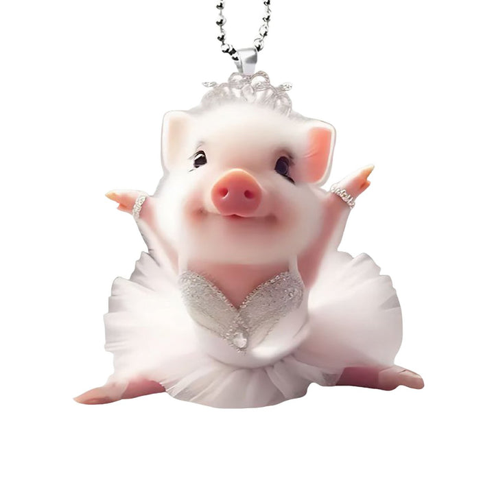 Acrylic Cartoon Pig Hanging Decoration with Bead Chain Car Rearview Mirror Pig Ornament Keychain Backpack Animal Pendant Image 4