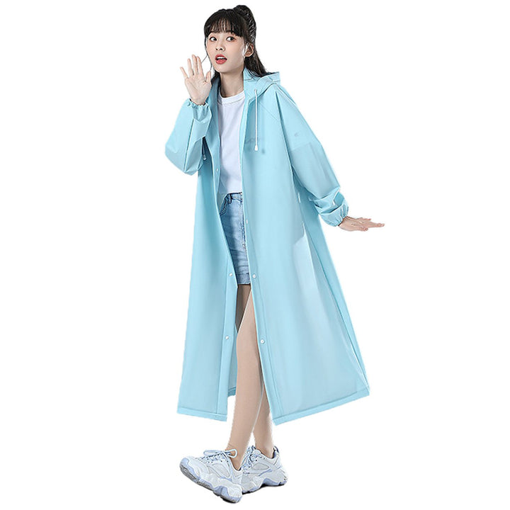 Adult Raincoat Hooded Mid-Length Waterproof Long Sleeve Rain Ponchos Drawstring Tear-Resistant Rain Gear for Daily Image 1