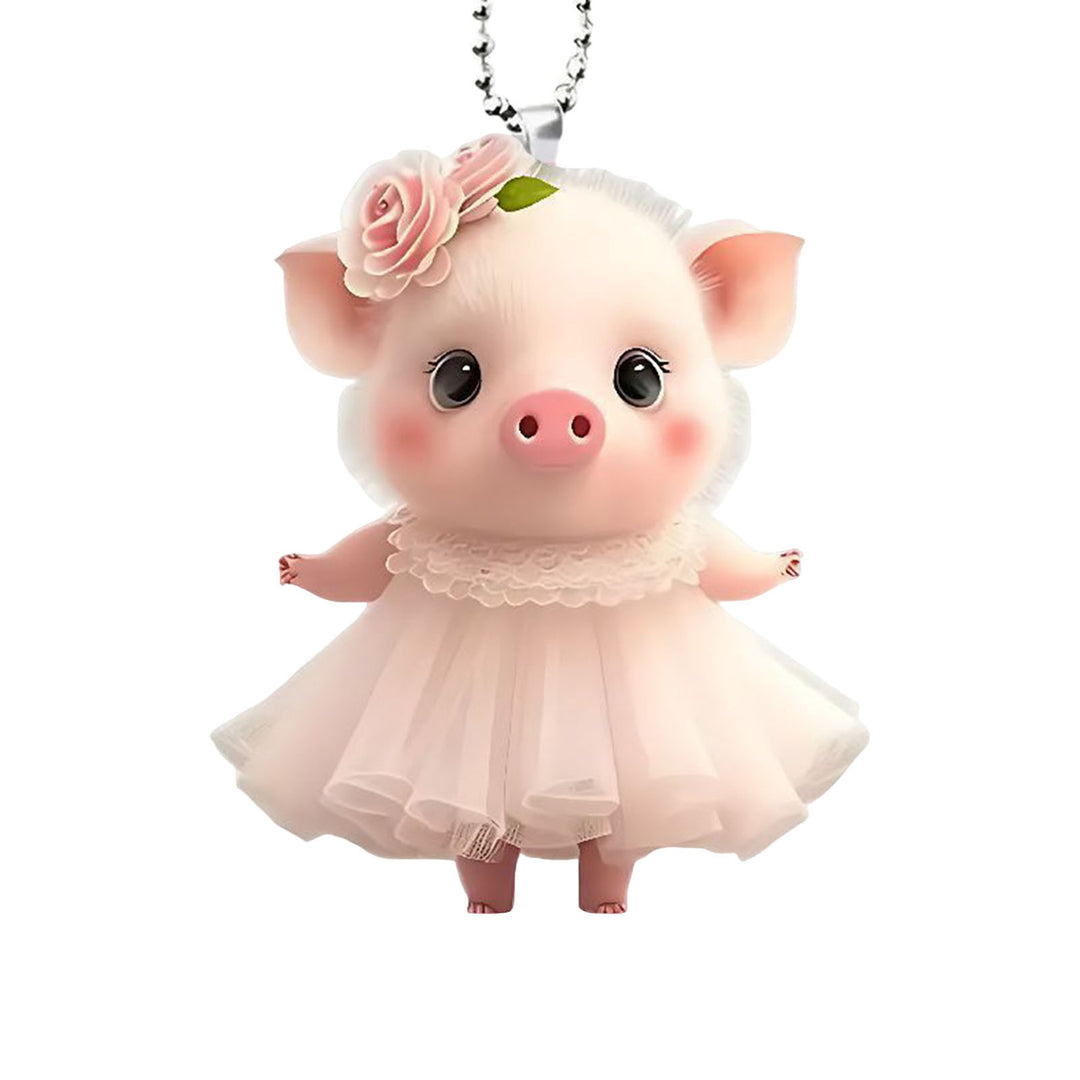 Acrylic Cartoon Pig Hanging Decoration with Bead Chain Car Rearview Mirror Pig Ornament Keychain Backpack Animal Pendant Image 7