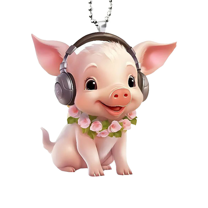 Acrylic Cartoon Pig Hanging Decoration with Bead Chain Car Rearview Mirror Pig Ornament Keychain Backpack Animal Pendant Image 9