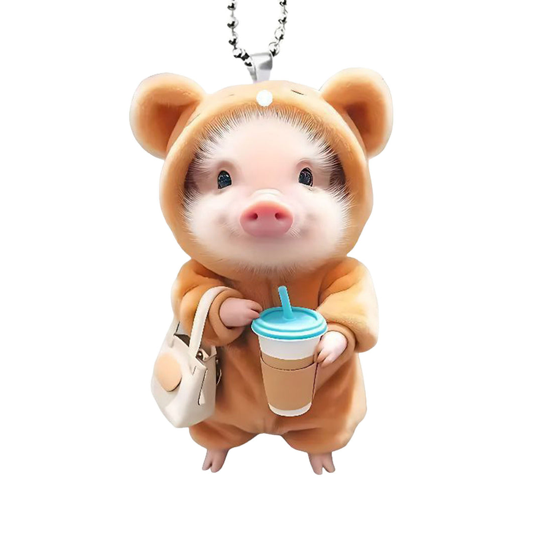 Acrylic Cartoon Pig Hanging Decoration with Bead Chain Car Rearview Mirror Pig Ornament Keychain Backpack Animal Pendant Image 11