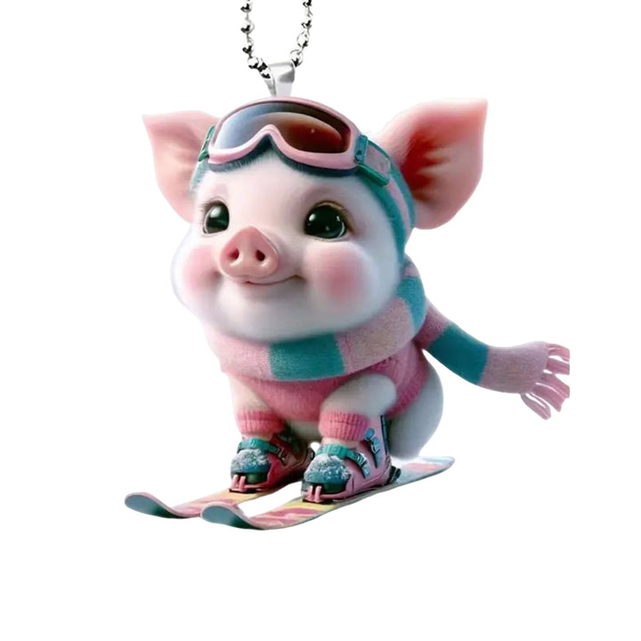 Acrylic Cartoon Pig Hanging Decoration with Bead Chain Car Rearview Mirror Pig Ornament Keychain Backpack Animal Pendant Image 12