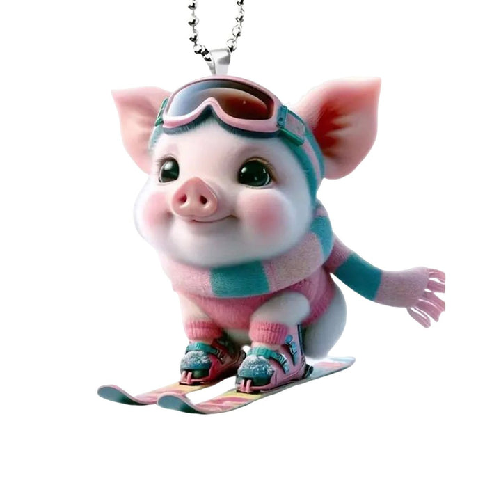 Acrylic Cartoon Pig Hanging Decoration with Bead Chain Car Rearview Mirror Pig Ornament Keychain Backpack Animal Pendant Image 1