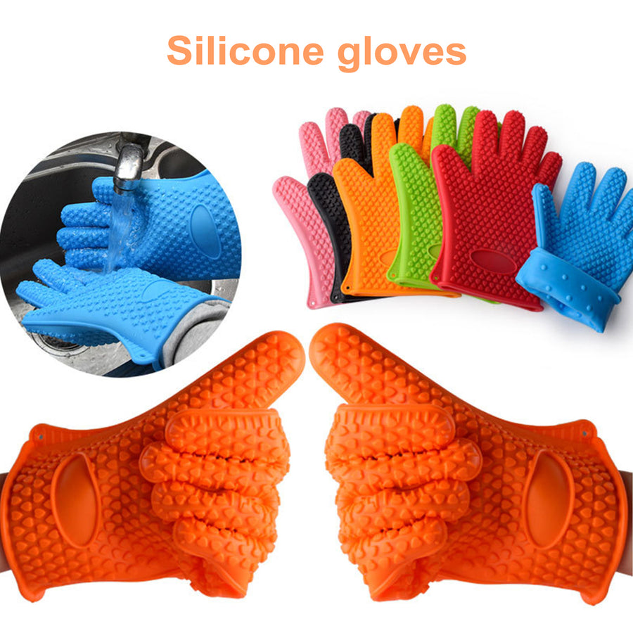 1 Pair Silicone Gloves Heat Resistant Oven Mitts with Quilted Liner Non-Slip Textured Grip Kitchen Gloves for BBQ Baking Image 1