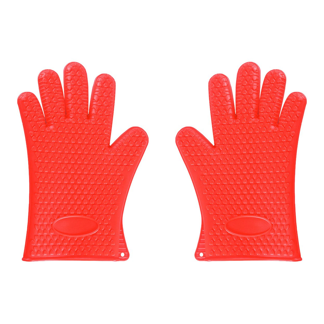 1 Pair Silicone Gloves Heat Resistant Oven Mitts with Quilted Liner Non-Slip Textured Grip Kitchen Gloves for BBQ Baking Image 1