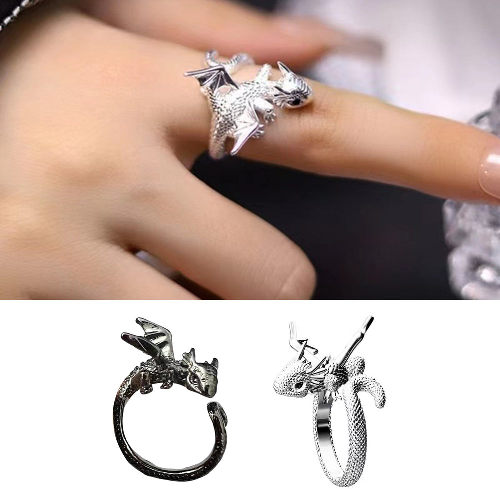 Vintage Punk Rings for Women Men Gothic Rings Flying Dragon Gothic Rings Alloy Open Adjustable Rings Jewelry Image 2