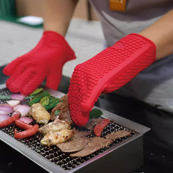 1 Pair Silicone Gloves Heat Resistant Oven Mitts with Quilted Liner Non-Slip Textured Grip Kitchen Gloves for BBQ Baking Image 9