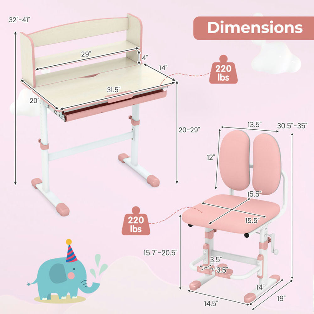 Hommoo Kids Desk and Chair Set with Adjustable Height and Tilted Desktop-Pink Small Folding Table for Arts and Crafts Image 2