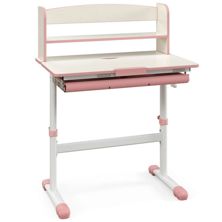 Hommoo Height Adjustable Kids Study Desk with Tilt Desktop-Pink Small Folding Table for Arts and Crafts Snack Time Image 1