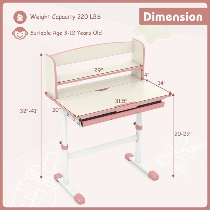 Hommoo Height Adjustable Kids Study Desk with Tilt Desktop-Pink Small Folding Table for Arts and Crafts Snack Time Image 4