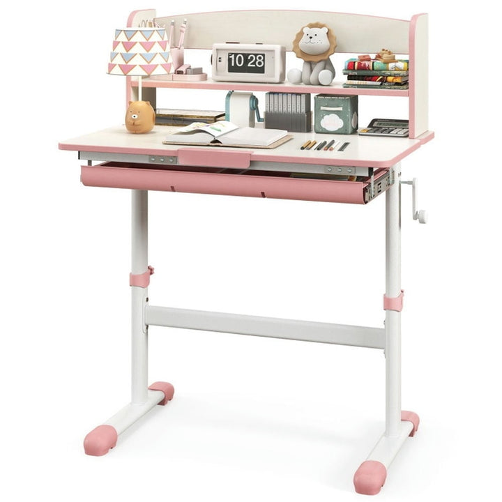 Hommoo Height Adjustable Kids Study Desk with Tilt Desktop-Pink Small Folding Table for Arts and Crafts Snack Time Image 6