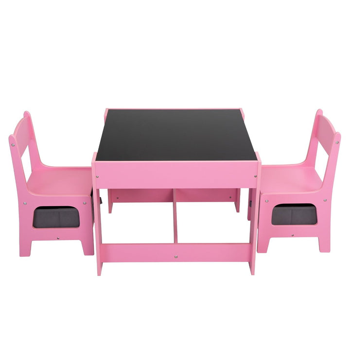 Hommoo Kids Activity Table and Chair Set with Storage Drawer Wood Study Play Desk for Toddler Pink Image 1