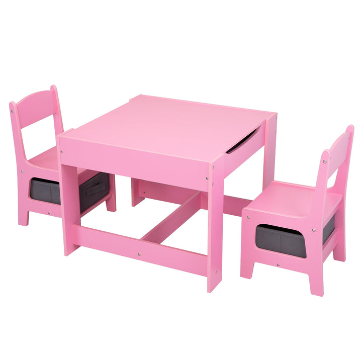 Hommoo Kids Activity Table and Chair Set with Storage Drawer Wood Study Play Desk for Toddler Pink Image 2