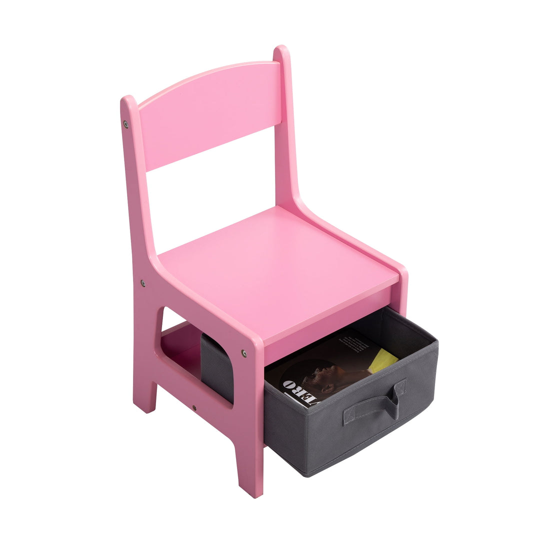 Hommoo Kids Activity Table and Chair Set with Storage Drawer Wood Study Play Desk for Toddler Pink Image 6