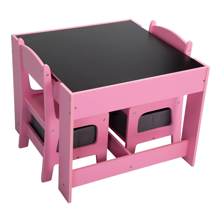 Hommoo Kids Activity Table and Chair Set with Storage Drawer Wood Study Play Desk for Toddler Pink Image 7