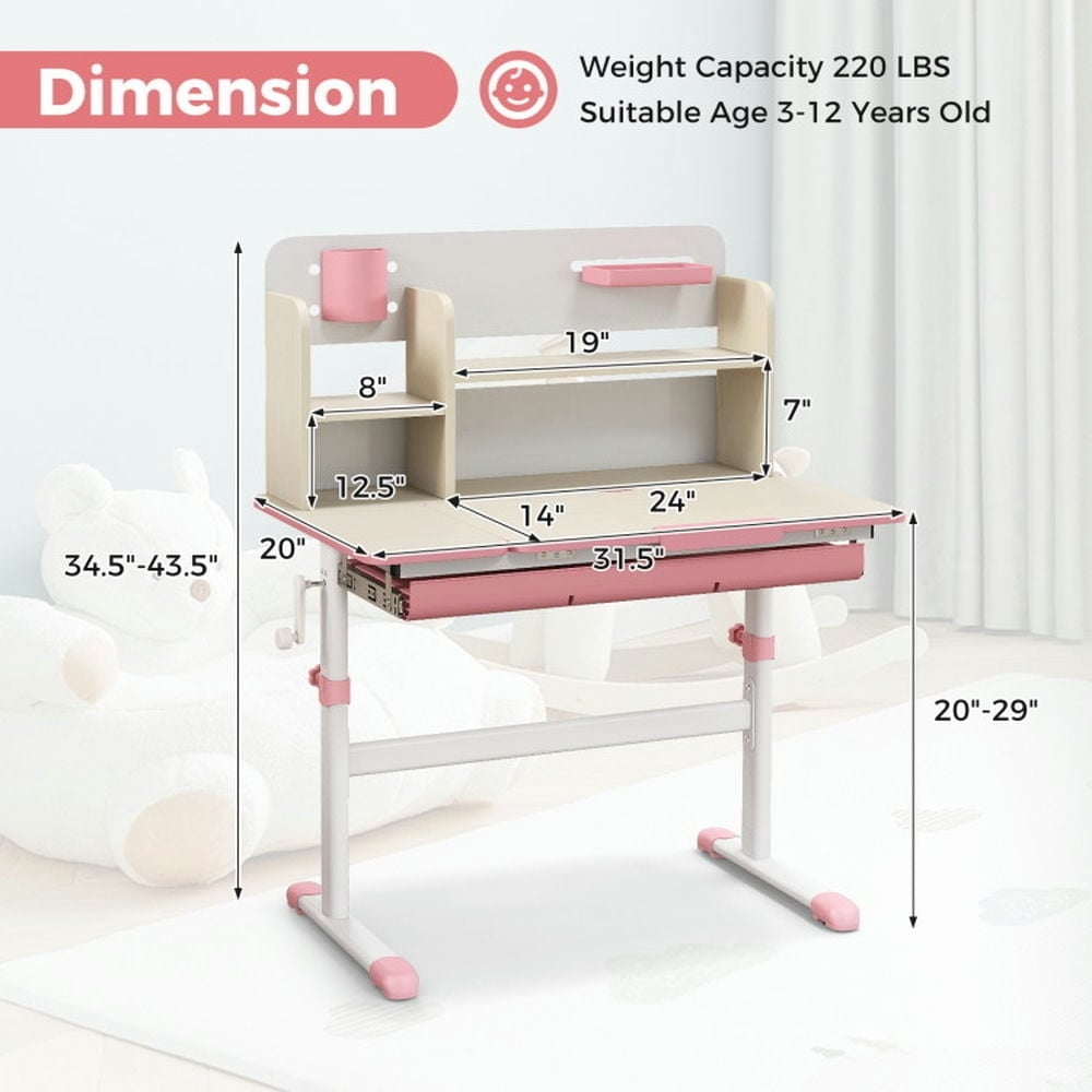 Hommoo Height Adjustable Kids Study Desk with Tilt Desktop for 3-12 Years Old-Pink Small Folding Table for Arts and Image 4