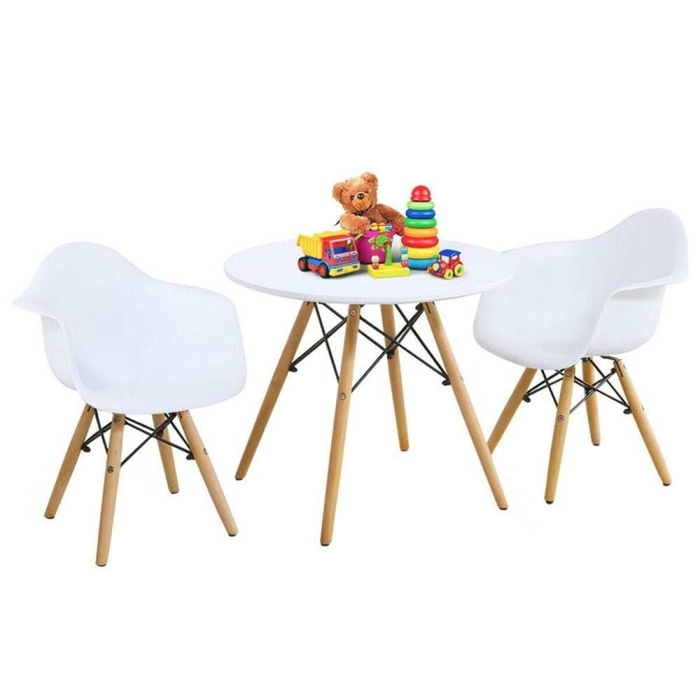 Hommoo 3 Pieces Kids Modern Round Table Chair Set Small Folding Table for Arts and Crafts Snack Time Homeschooling Image 2