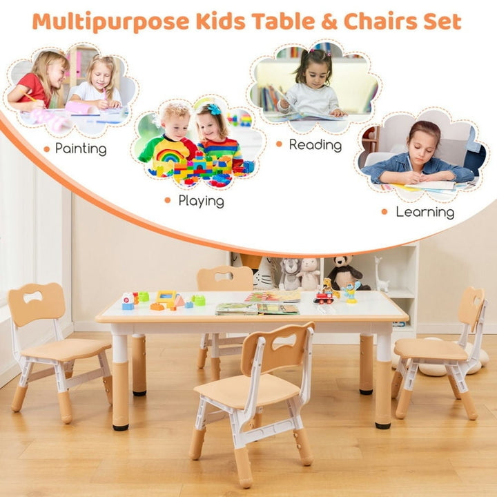 Hommoo Kids Table and Chairs Set for 4 with Graffiti Desktop-Natural Small Folding Table for Arts and Crafts Snack Time Image 2