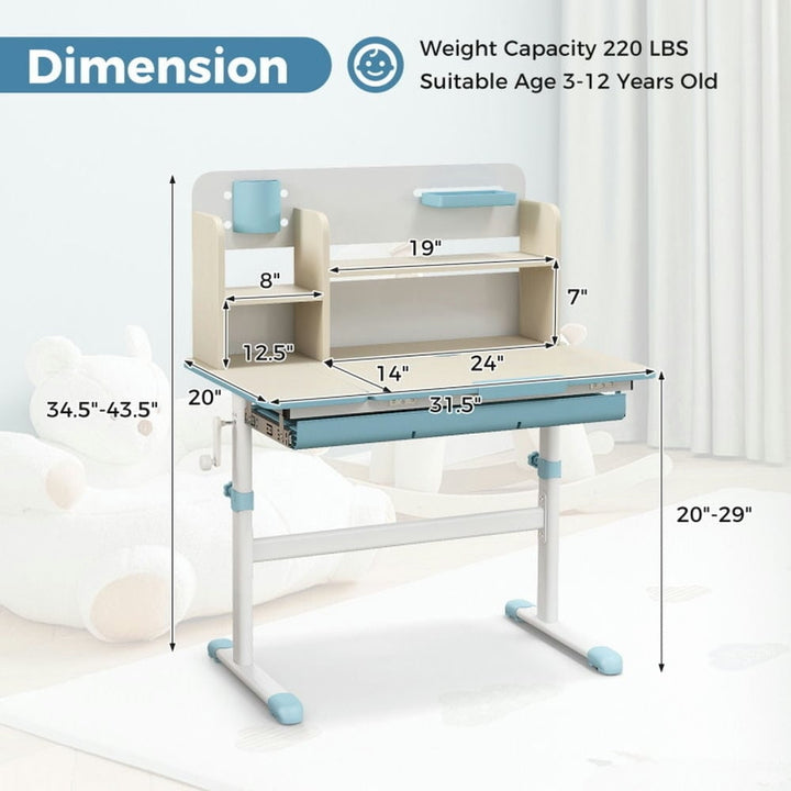 Hommoo Height Adjustable Kids Study Desk with Tilt Desktop for 3-12 Years Old-Blue Small Folding Table for Arts and Image 4