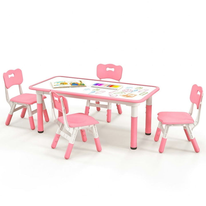 Hommoo Kids Table and Chairs Set for 4 with Graffiti Desktop-Pink Small Folding Table for Arts and Crafts Snack Time Image 1