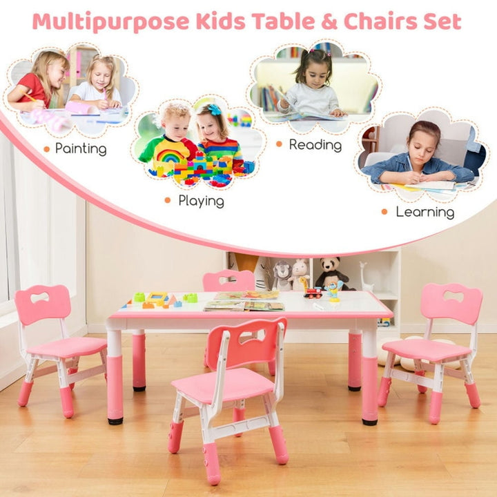 Hommoo Kids Table and Chairs Set for 4 with Graffiti Desktop-Pink Small Folding Table for Arts and Crafts Snack Time Image 2