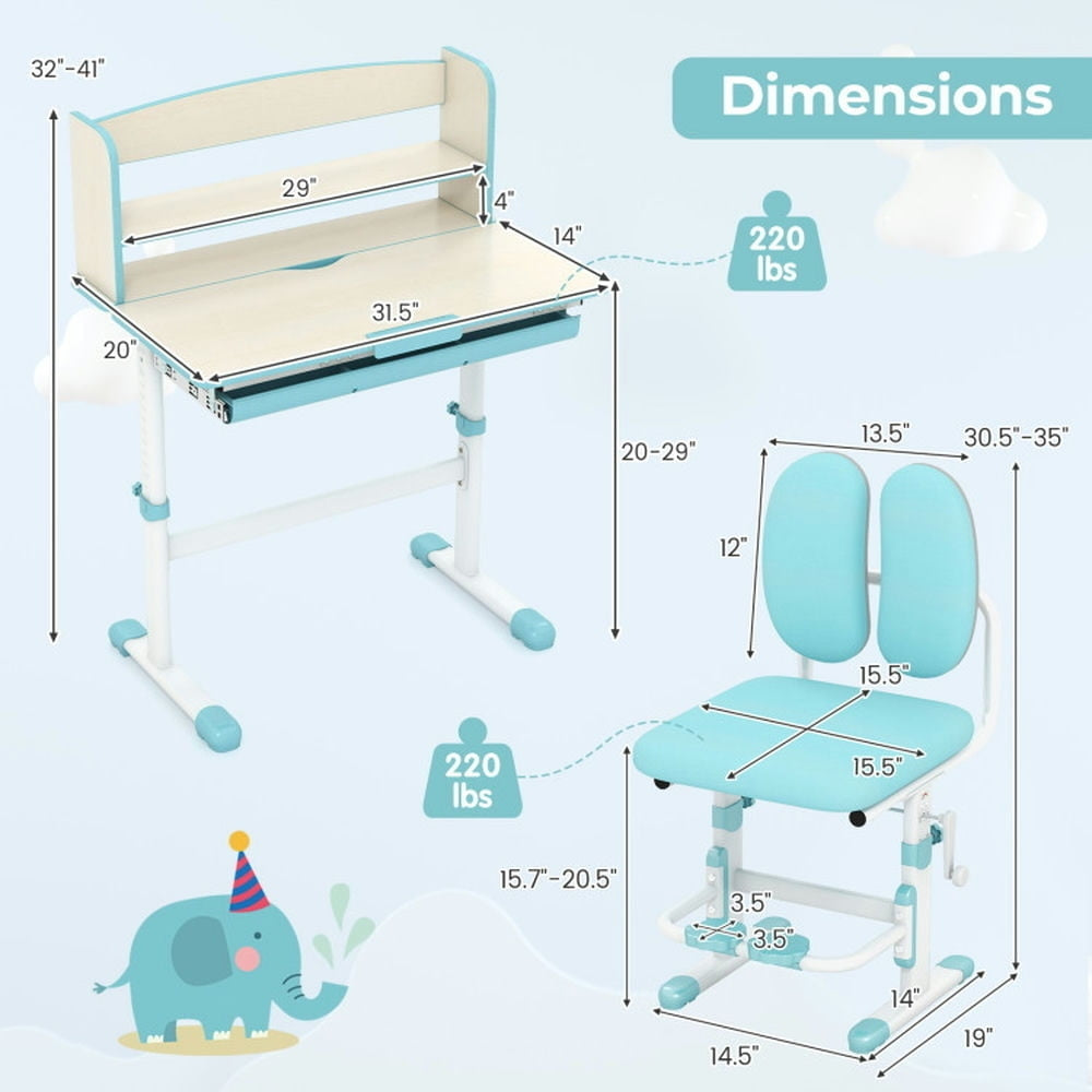 Hommoo Kids Desk and Chair Set with Adjustable Height and Tilted Desktop-Blue Small Folding Table for Arts and Crafts Image 2