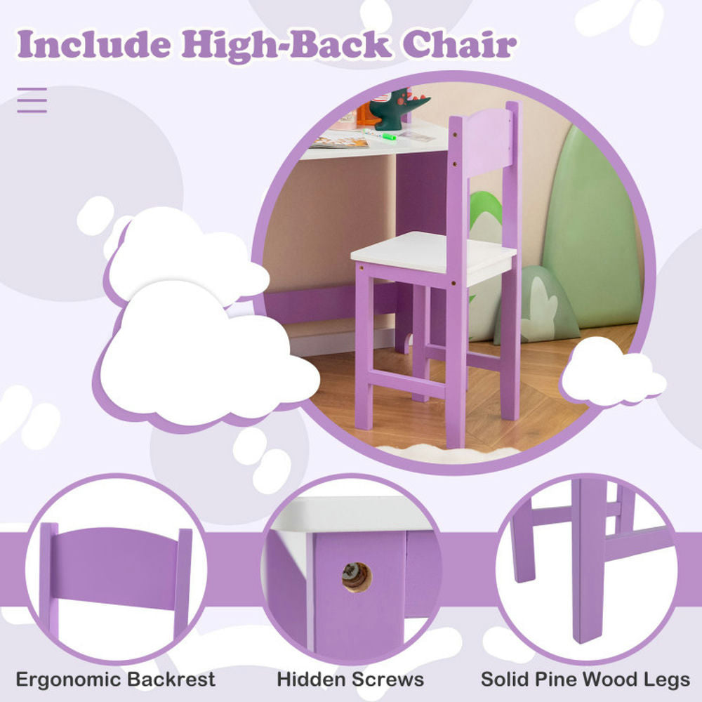 Hommoo Kids Table and Chair Set for Arts Crafts Homework Home School-Purple Small Folding Table for Arts and Crafts Image 2