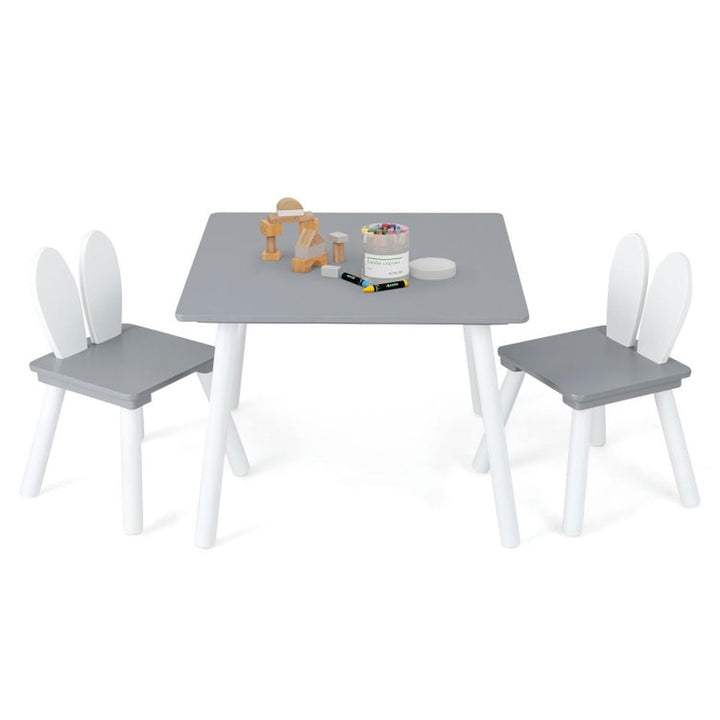 Hommoo 3 Pieces Kids Table and Chairs Set for Arts Crafts Snack Time-Gray Small Folding Table for Arts and Crafts Snack Image 1