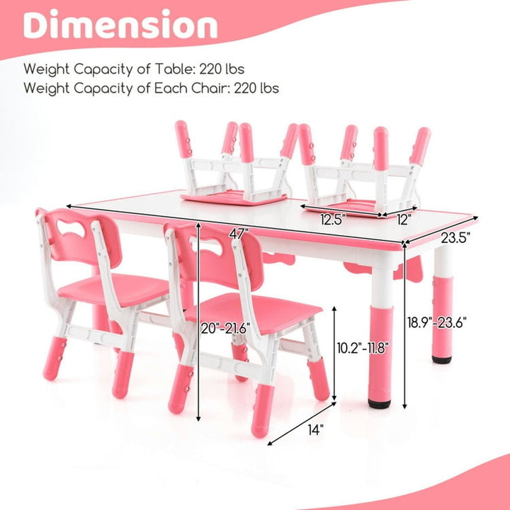 Hommoo Kids Table and Chairs Set for 4 with Graffiti Desktop-Pink Small Folding Table for Arts and Crafts Snack Time Image 6