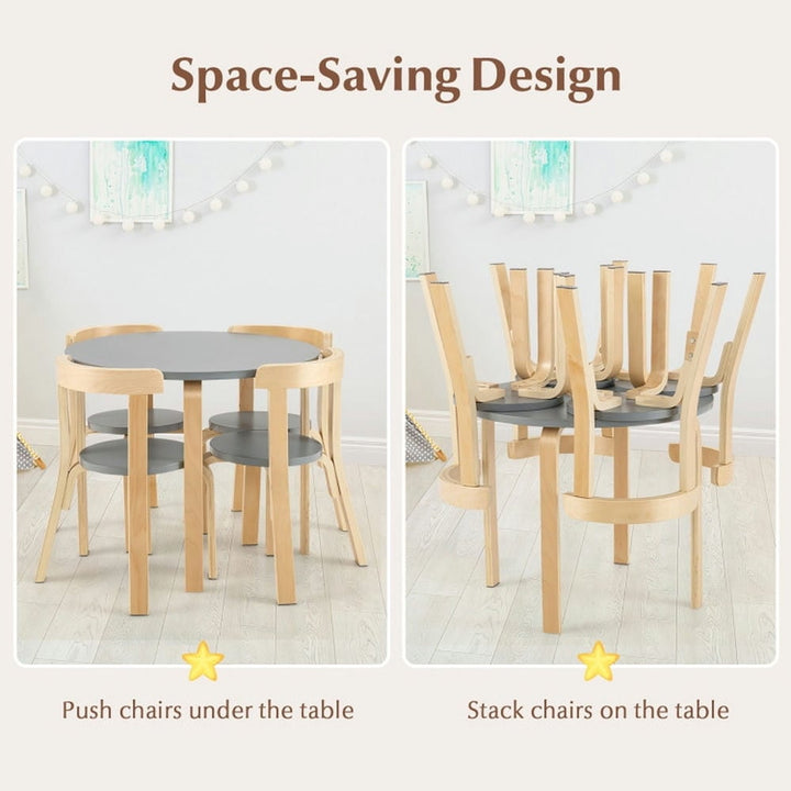 Hommoo 5-Piece Kids Wooden Curved Back Activity Table and Chair Set with Toy Bricks-Gray Small Folding Table for Arts Image 2