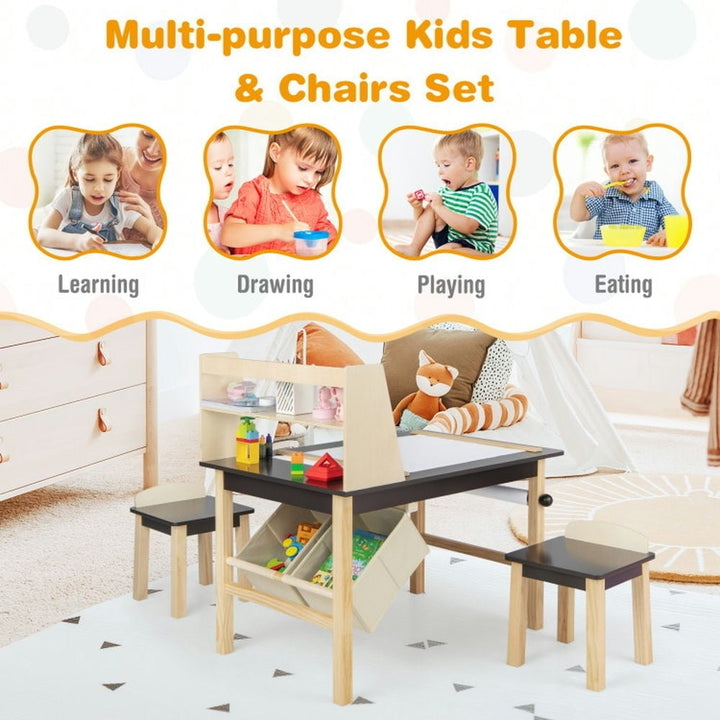 Hommoo Kids Art Table and Chairs Set with Paper Roll and Storage Bins-Coffee Small Folding Table for Arts and Crafts Image 4