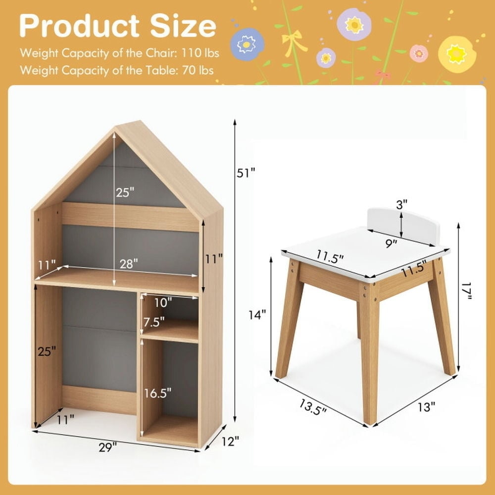 Hommoo 2-in-1 Kids House-Shaped Table and Chair Set-Gray Small Folding Table for Arts and Crafts Snack Time Image 6