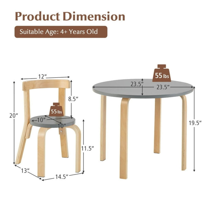 Hommoo 5-Piece Kids Wooden Curved Back Activity Table and Chair Set with Toy Bricks-Gray Small Folding Table for Arts Image 6