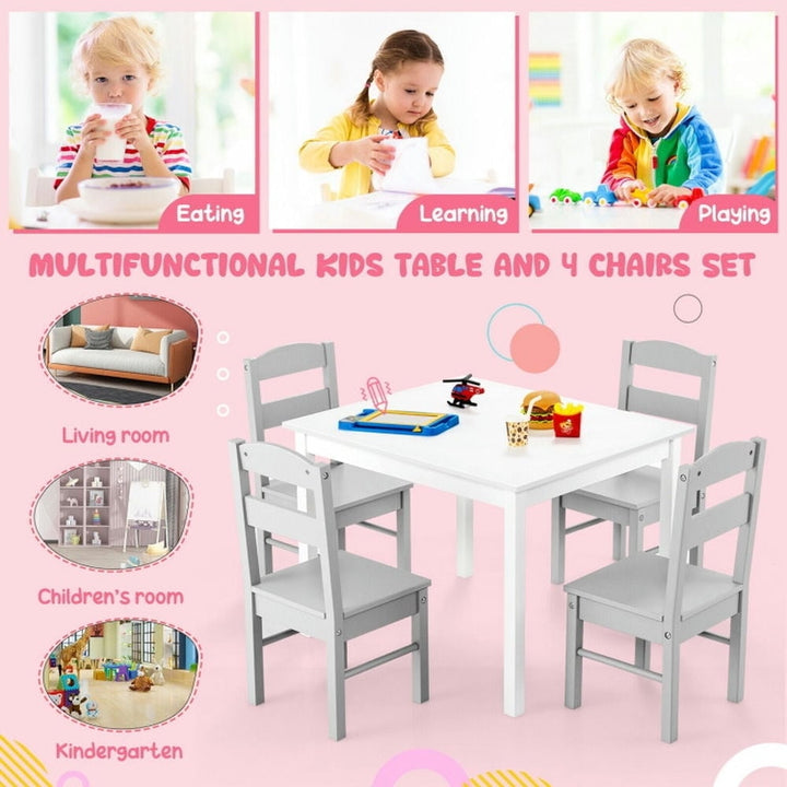 Hommoo Kids 5 Pieces Table and Chair Set Wooden Children Activity Playroom Furniture Gift-White Image 6