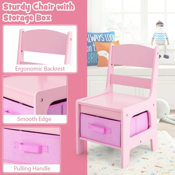 Hommoo Kids Table Chairs Set With Storage Boxes Blackboard Whiteboard Drawing-Pink Small Folding Table for Arts and Image 2