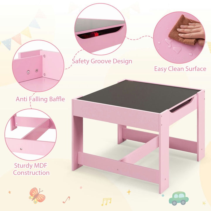 Hommoo Kids Table Chairs Set With Storage Boxes Blackboard Whiteboard Drawing-Pink Small Folding Table for Arts and Image 4