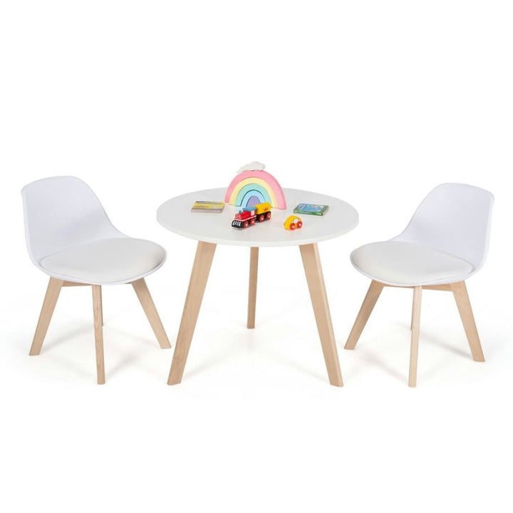 Hommoo Modern Kids Activity Play Table and 2 Chairs Set with Beech Leg Cushion-White Small Folding Table for Arts and Image 1