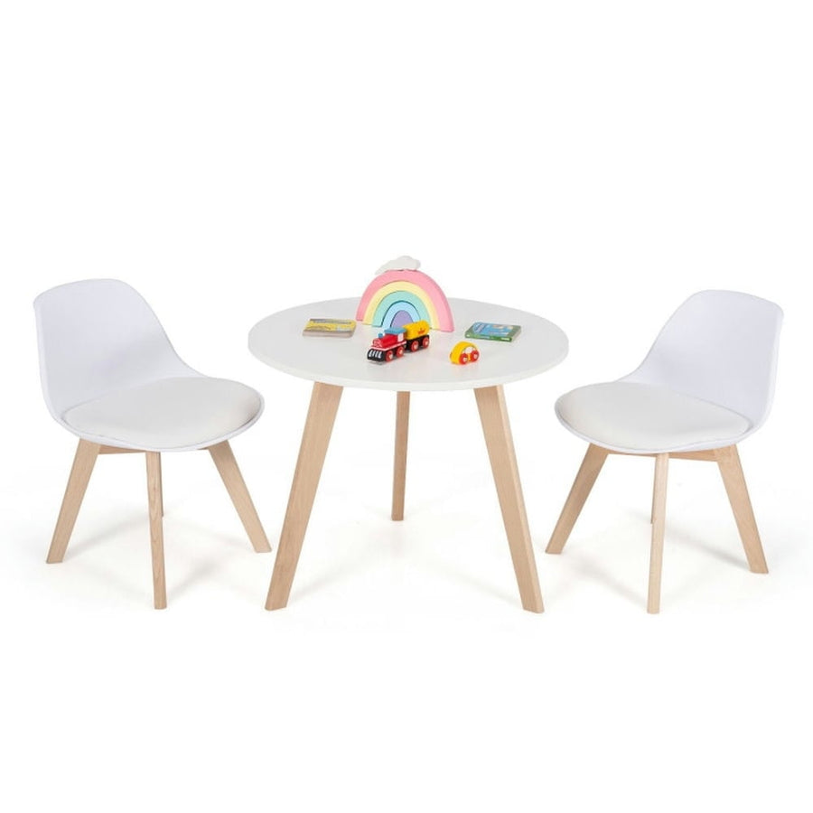 Hommoo Modern Kids Activity Play Table and 2 Chairs Set with Beech Leg Cushion-White Small Folding Table for Arts and Image 1