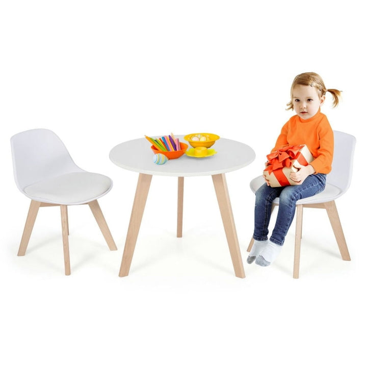 Hommoo Modern Kids Activity Play Table and 2 Chairs Set with Beech Leg Cushion-White Small Folding Table for Arts and Image 3