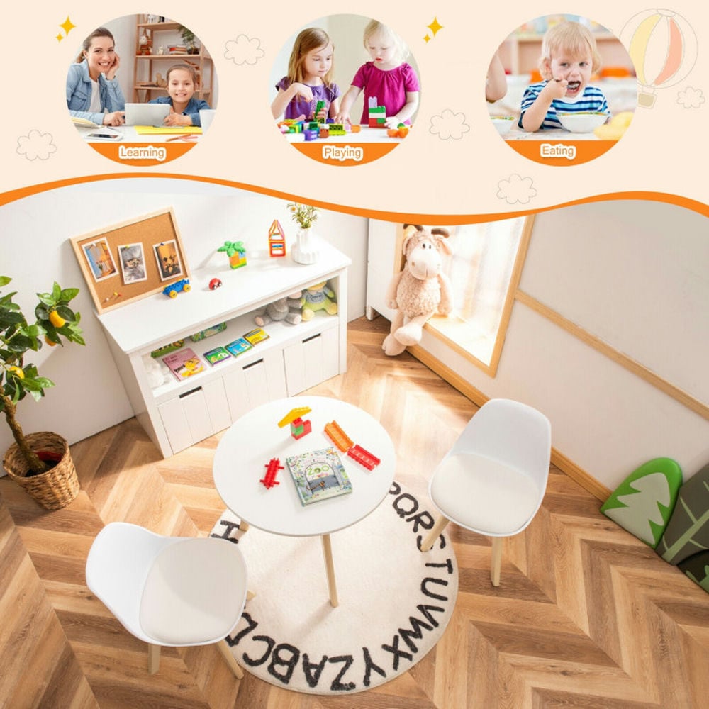 Hommoo Modern Kids Activity Play Table and 2 Chairs Set with Beech Leg Cushion-White Small Folding Table for Arts and Image 4