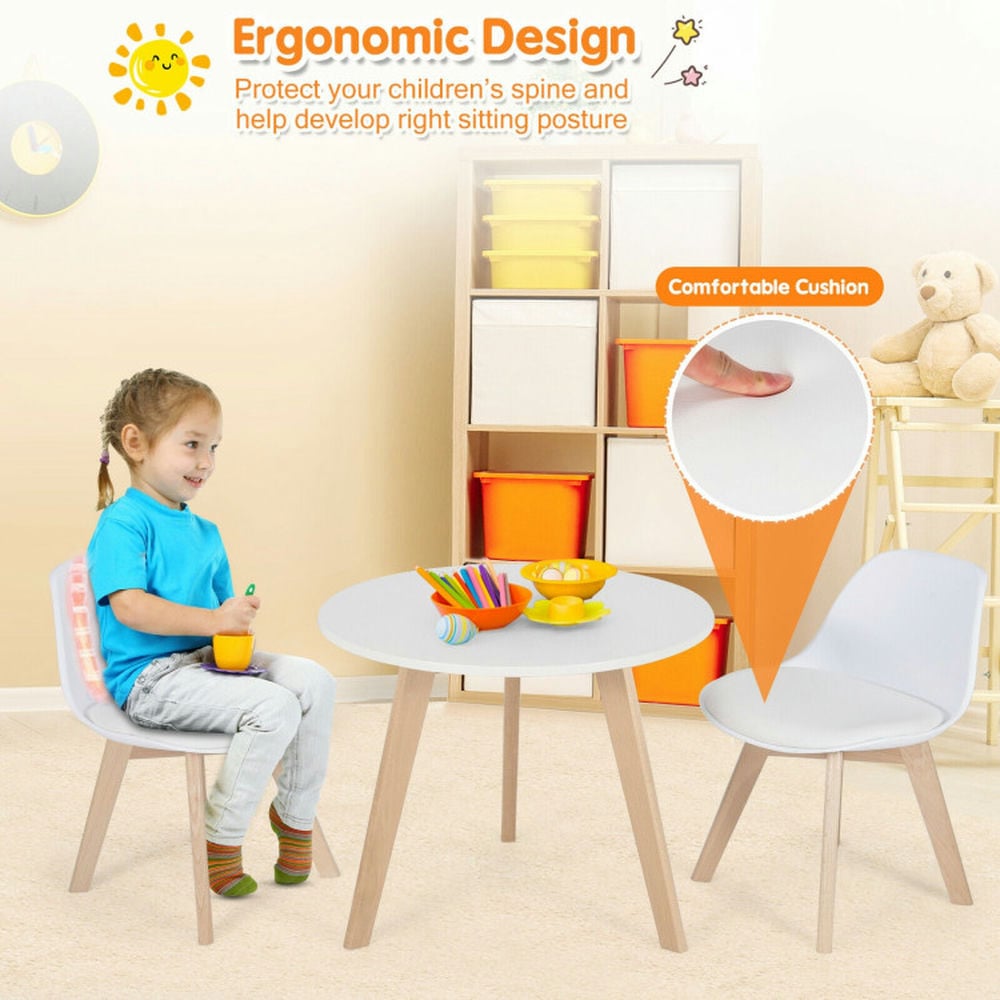 Hommoo Modern Kids Activity Play Table and 2 Chairs Set with Beech Leg Cushion-White Small Folding Table for Arts and Image 6