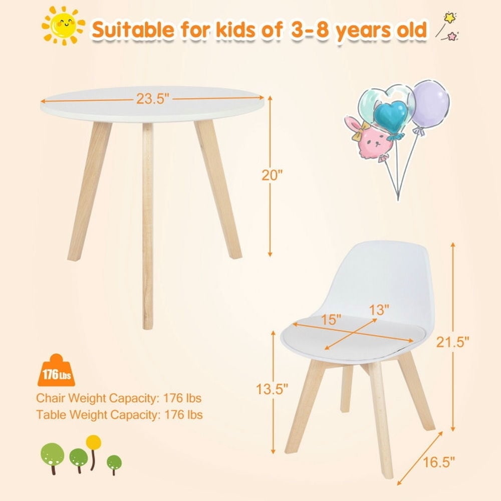 Hommoo Modern Kids Activity Play Table and 2 Chairs Set with Beech Leg Cushion-White Small Folding Table for Arts and Image 7